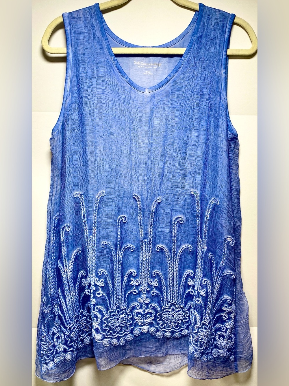 Soft Surroundings Blue Embroidered Tank Top